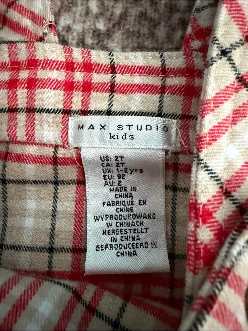 Max Studio Red and Cream Plaid Ruffle Pinafore Overalls